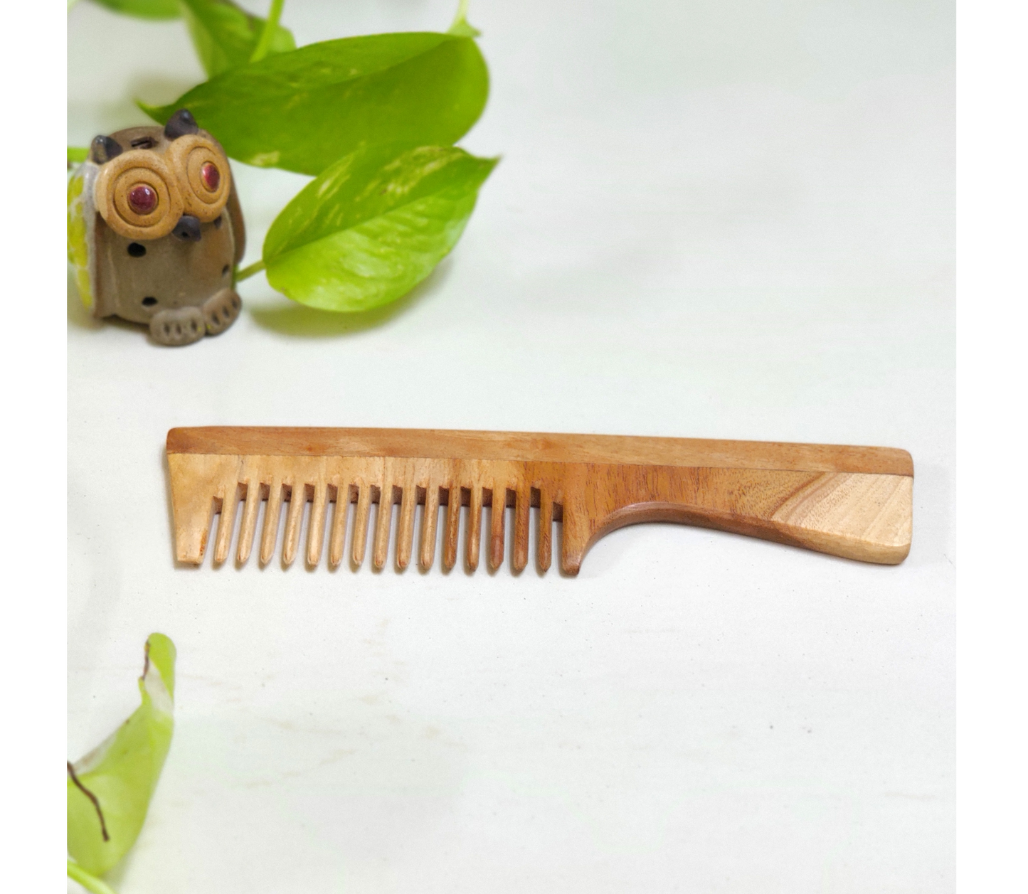 Neem Wood Combs (Fine teeth with handle comb & Dual teeth comb)