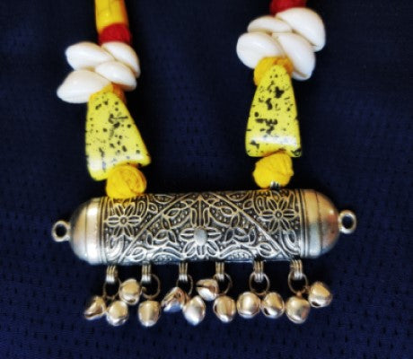 Ethnic Handcrafted Necklace with Red and Yellow Thread - ArtisanSoul