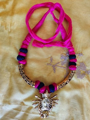 Ethnic Necklace With Durga Pendant - Purple - ArtisanSoul