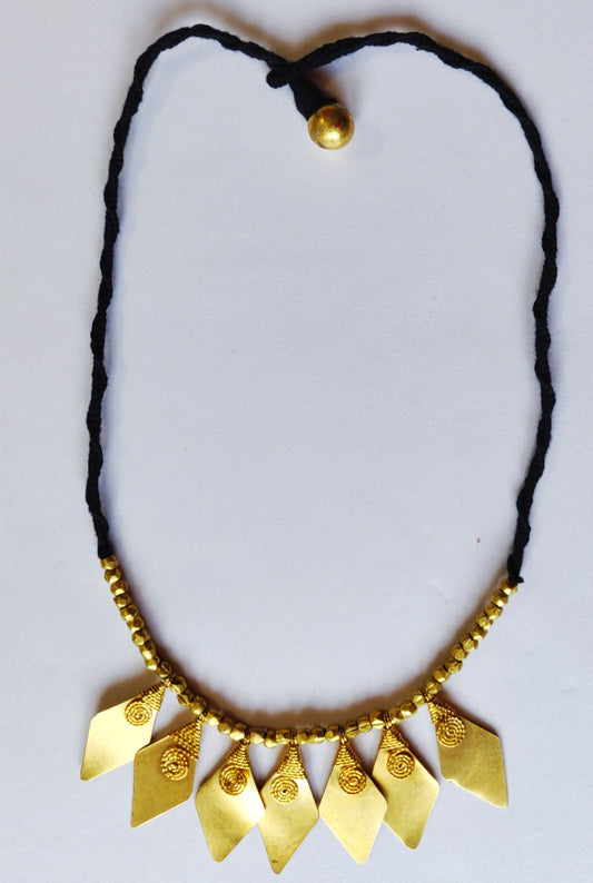 Handcrafted Dokra Necklace with Earring from Odisha - Black Threaded Diamond Design - ArtisanSoul