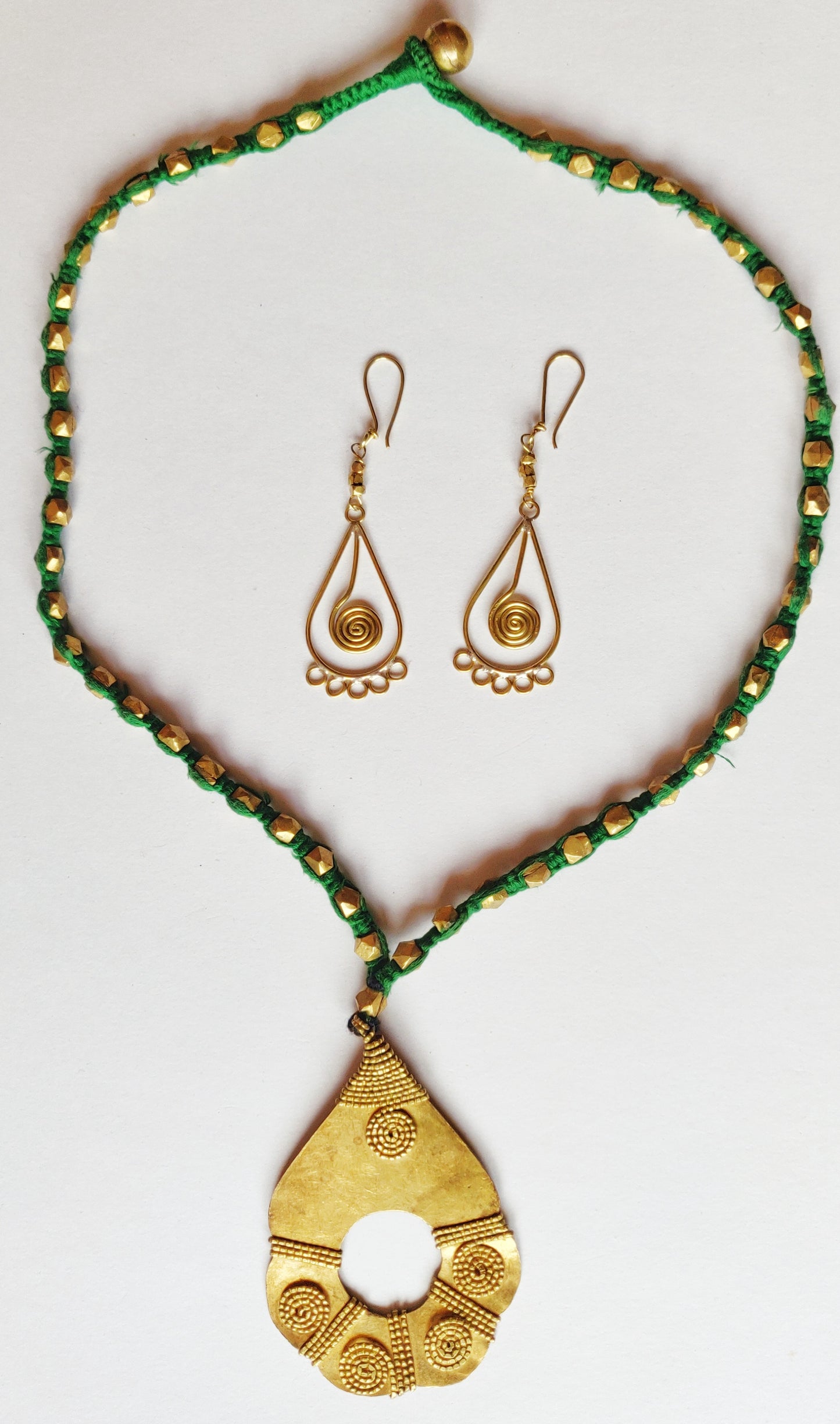 Handcrafted Dokra Necklace with Earring from Odisha - Drop Design - ArtisanSoul