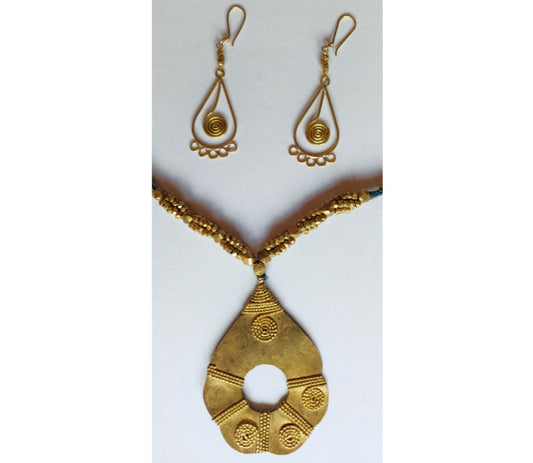 Handcrafted Dokra Necklace with Earring from Odisha - Drop Design - ArtisanSoul