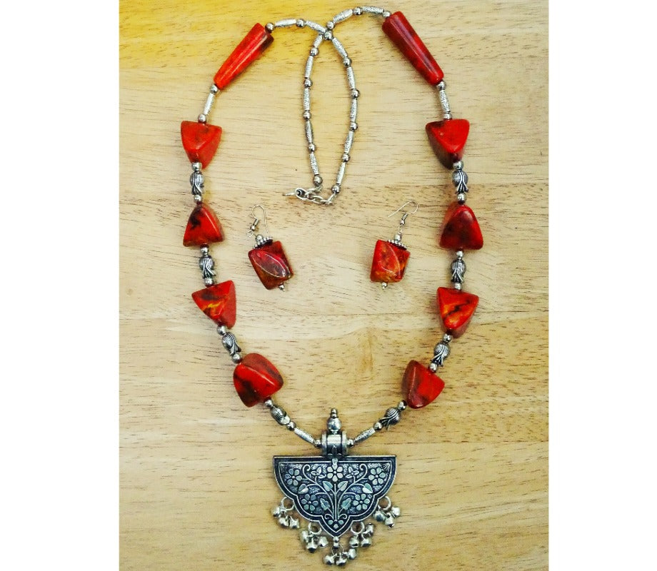 Ethnic Handcrafted Necklace - Red - ArtisanSoul