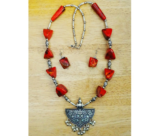 Ethnic Handcrafted Necklace - Red - ArtisanSoul