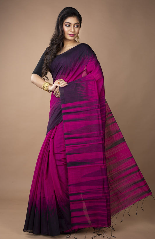 Handloom Ikkat Saree - Navy Blue on Purple - ArtisanSoul