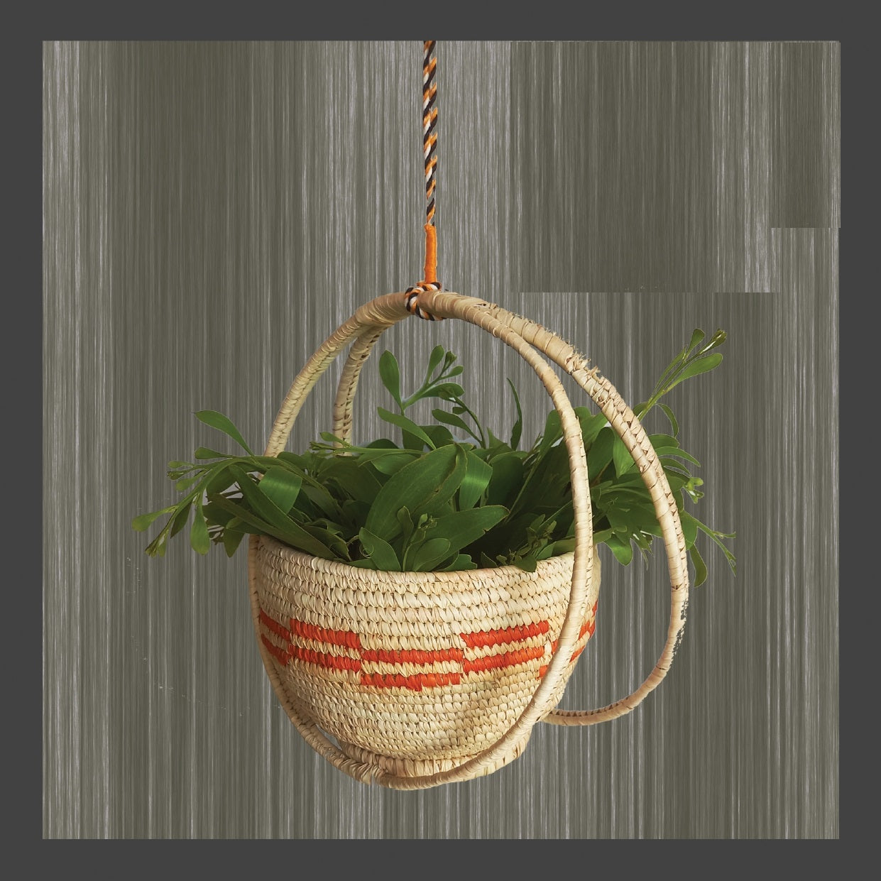 Sabai Grass Planter with two ring - Natural and Orange - ArtisanSoul