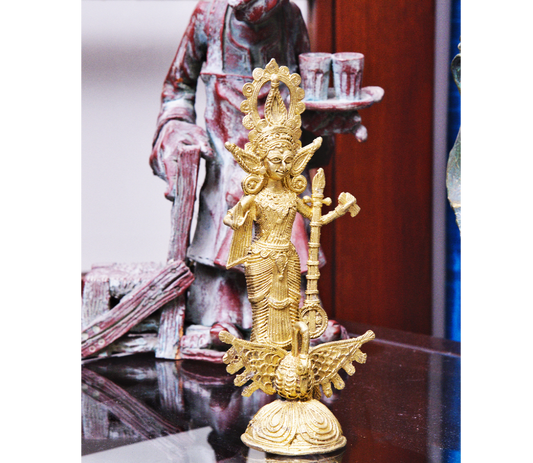 Authentic Dokra Craft - Standing Saraswati Idol - ArtisanSoul