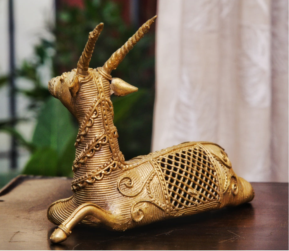 Authentic Dhokra Art from Odisha - Sitting Deer - ArtisanSoul