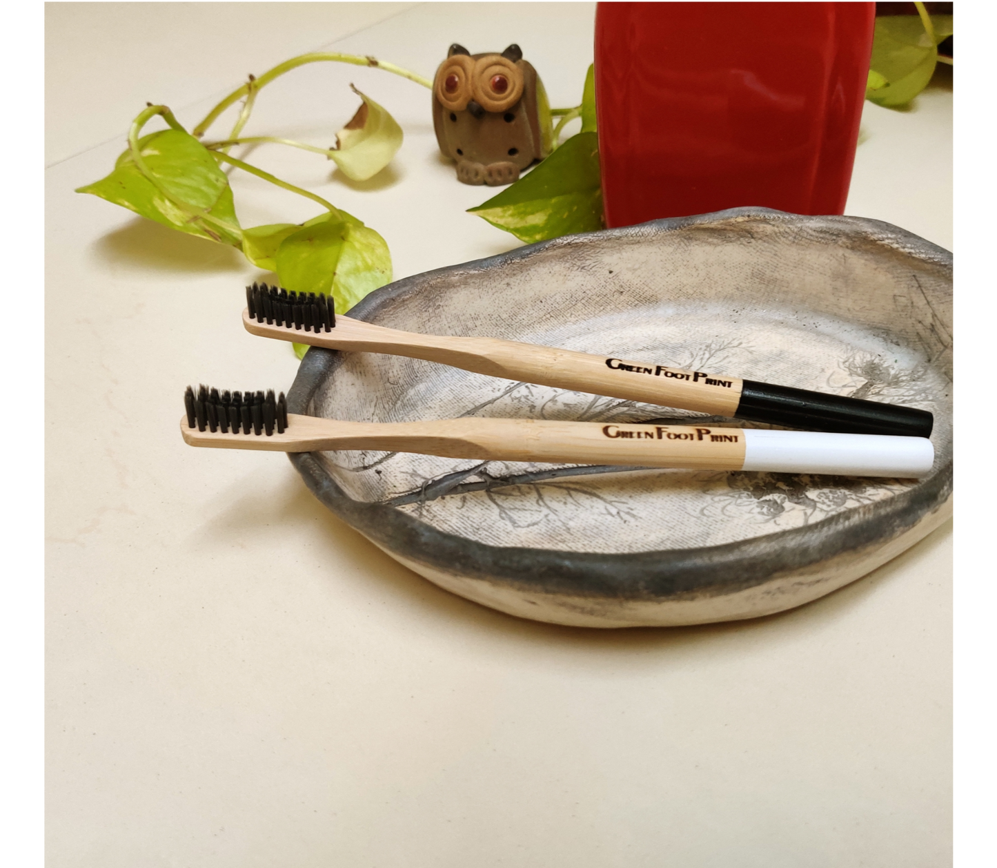 Natural Bamboo Toothbrush with round handle - Pack of 2