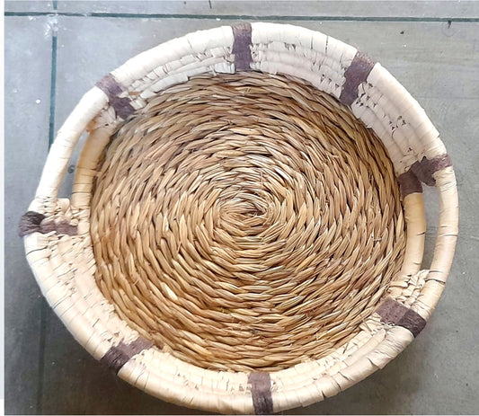 Round fruit Basket of Sabai Grass from Odisha - Natural - ArtisanSoul