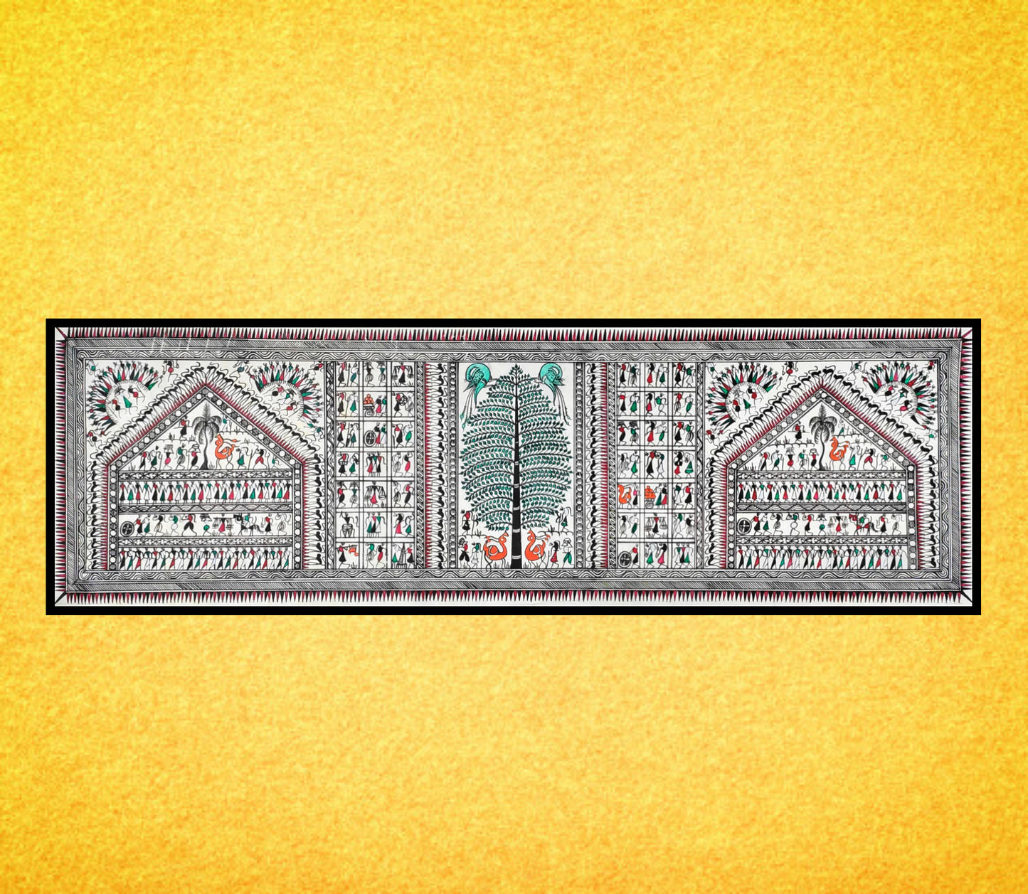 Pattachitra from Odisha on Tussar Tribal Village - Rectangular - ArtisanSoul