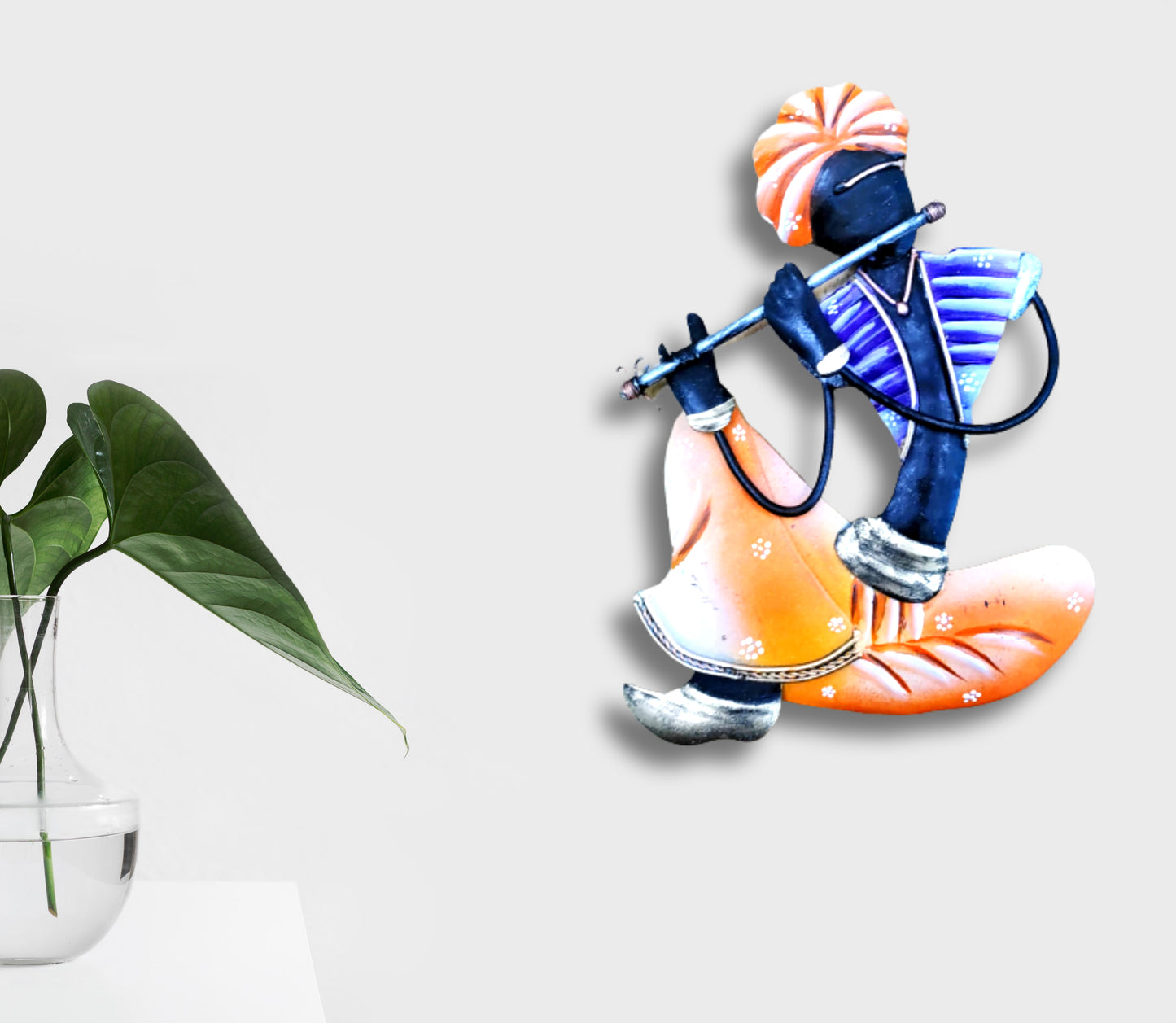 Authentic wrought Iron Craft from Chhattisgarh - Sitting Musician With Flute - ArtisanSoul