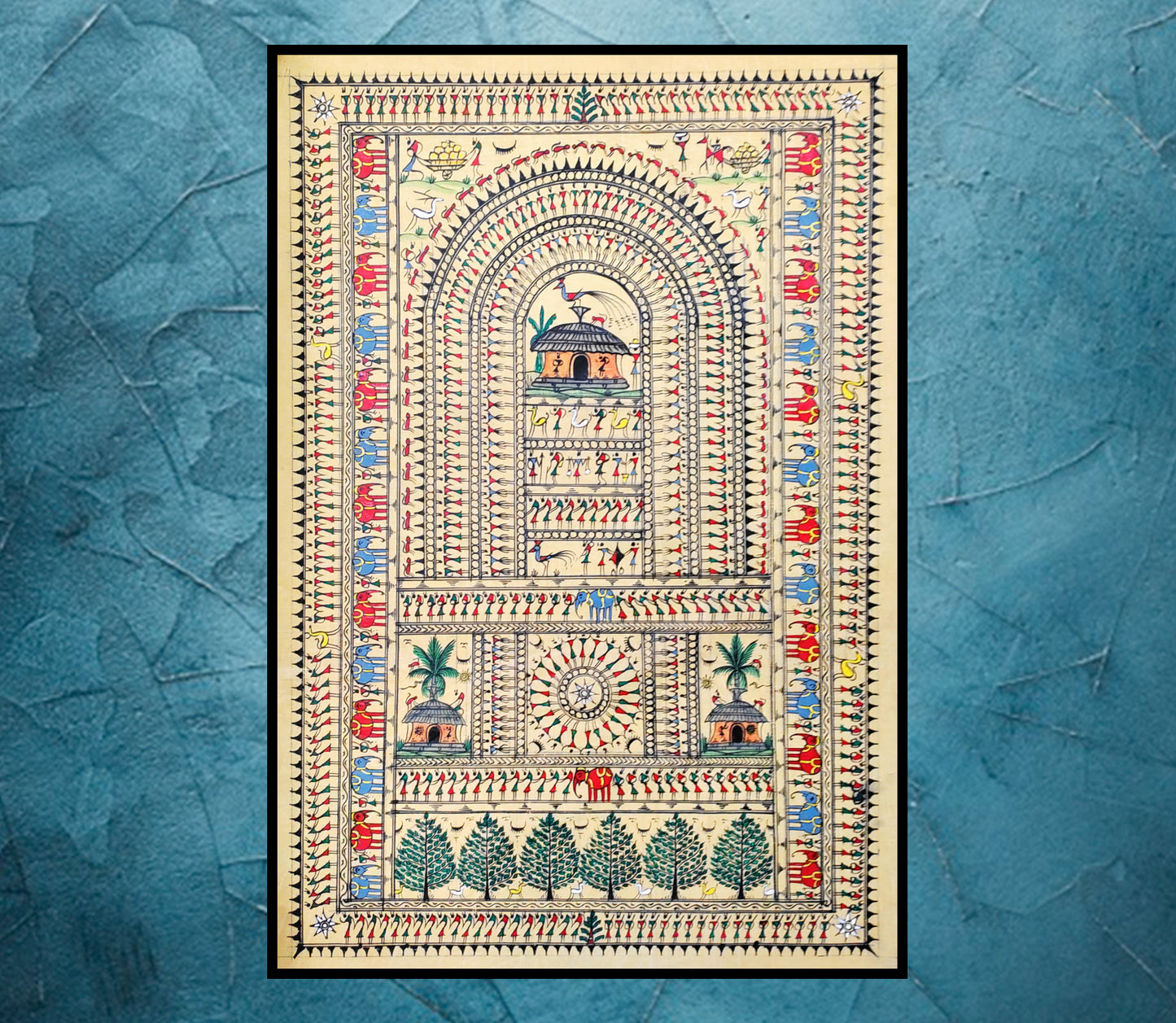 Pattachitra on Tussar from Odisha - Tribal Village (Large) - ArtisanSoul