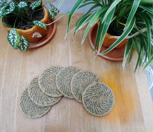 Coaster Set of Sabai Grass from Odisha - Natural - ArtisanSoul