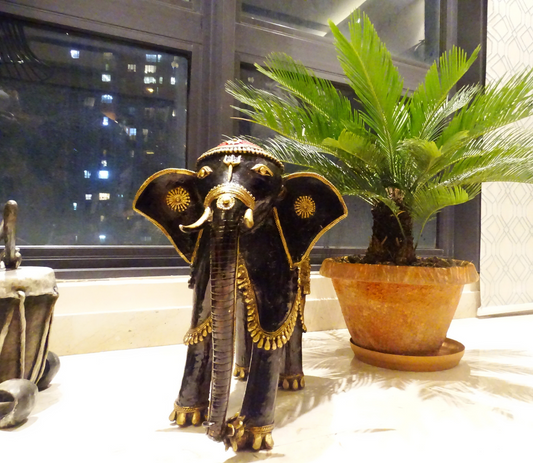 Authentic Dhokra Art from Chhattisgarh - Standing Decorated Elephant (Big) - ArtisanSoul