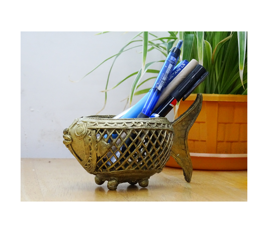 Authentic Dokra Craft from Bengal - Fish Shape Pen Stand - ArtisanSoul