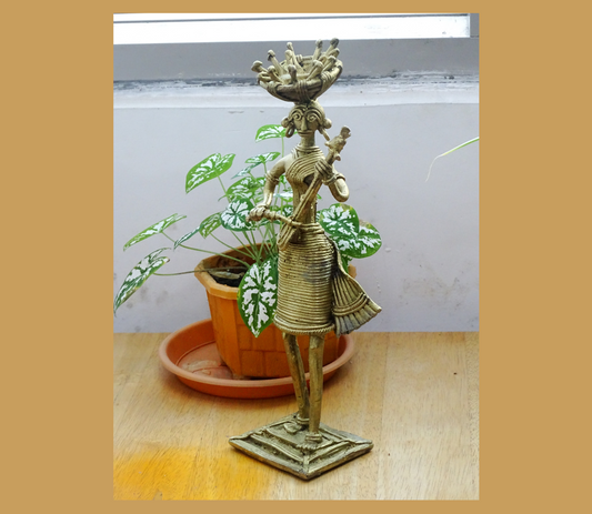 Authentic Dokra Craft from Bengal - lady with Violin - ArtisanSoul