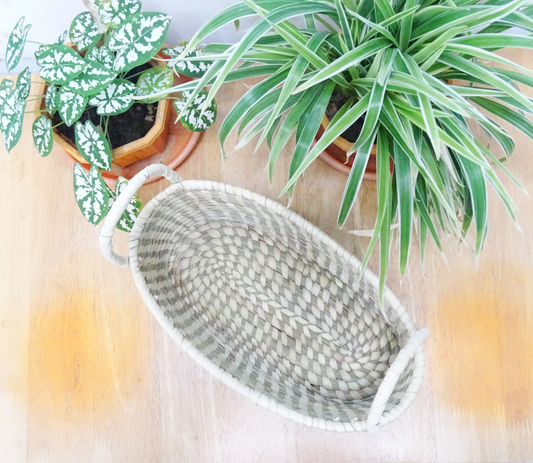 Oval fruit Basket of Sabai Grass from Odisha - Natural - ArtisanSoul