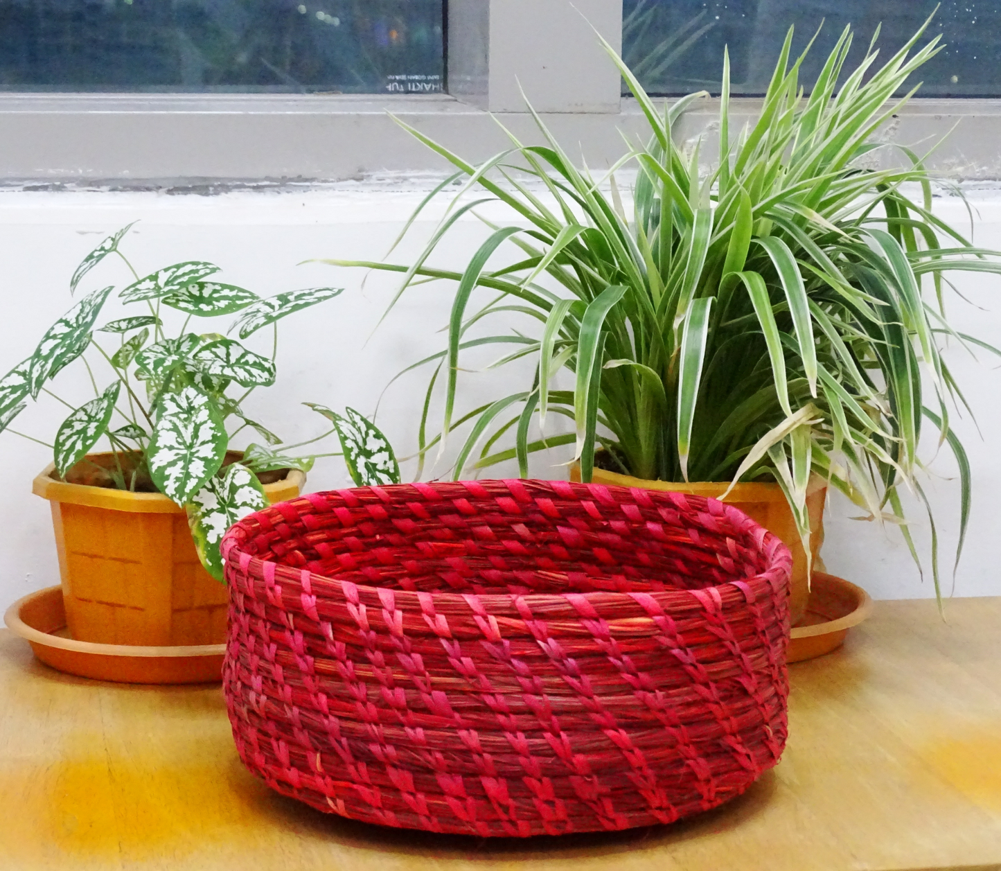 Sabai Grass Round Basket from Odisha - Red - ArtisanSoul