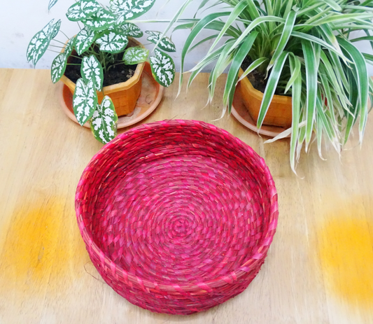 Sabai Grass Round Basket from Odisha - Red - ArtisanSoul