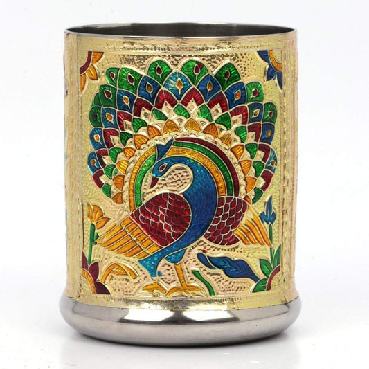 Meenakari Serving Tray and Glass Set from Rajastan - ArtisanSoul