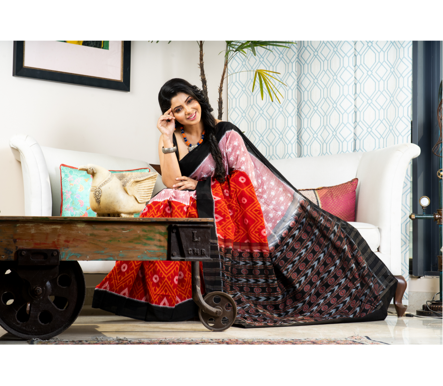 Sambalpuri Saree - Pure Cotton - Red and Black