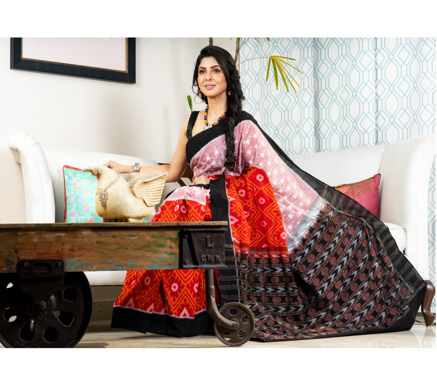 Sambalpuri Saree - Pure Cotton - Red and Black