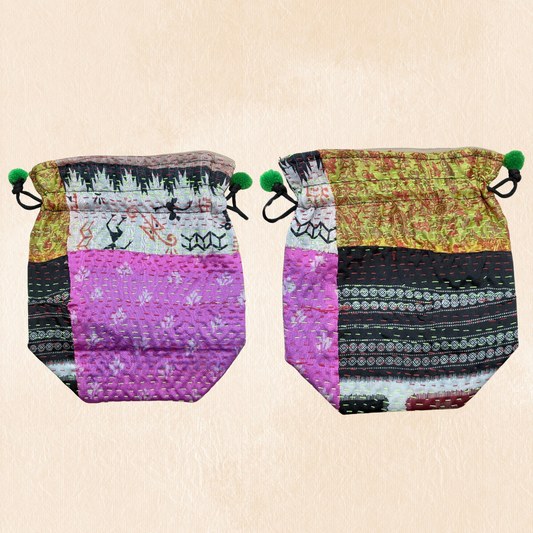 Handcrafted Kantha Stitch Baul Batua – Ethnic Coin Purse or Accessory Bag | Cotton Embroidered Pouch