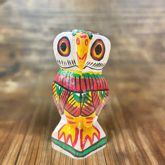 Handcrafted multicolored 3-inch wooden owl figurine for good luck and home decor