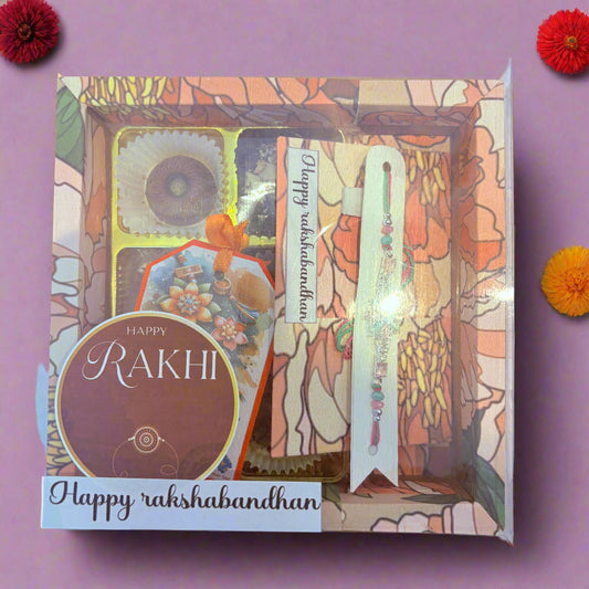 Big Rakhi Gift Box with 6 Handmade Chocolates, Roli-Chawal & Designer Rakhi