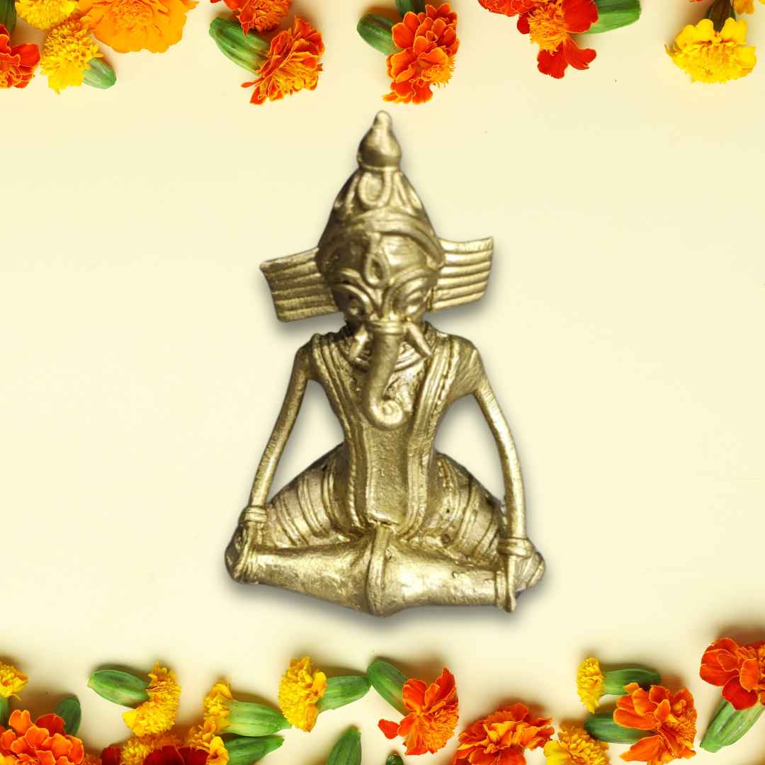 Handmade Dokra Brass Ganesh Figurine Playing Drum – Tribal Indian Art for Spiritual Decor