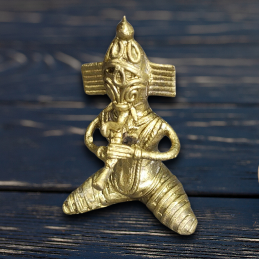 Handmade Dokra Brass Ganesh Idol Playing Flute – Tribal Indian Art for Home or Spiritual Decor