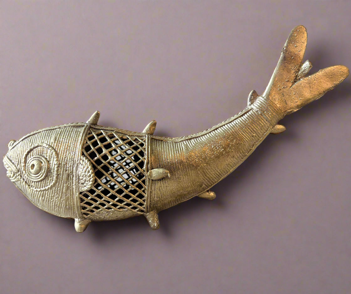 Extra Large Dokra Brass Fish Pair – Handcrafted Tribal Art from Odisha - ArtisanSoul