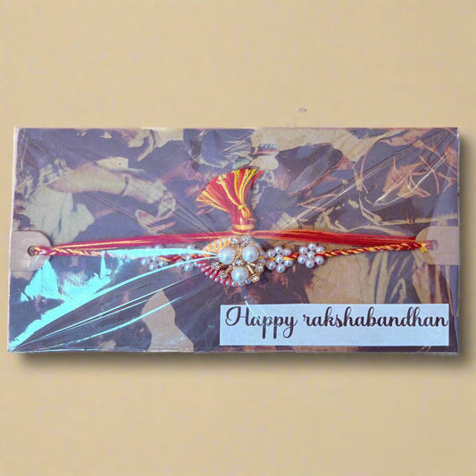Handcrafted Envelope Rakhi with Pearls – Premium Raksha Bandhan Thread for Brother