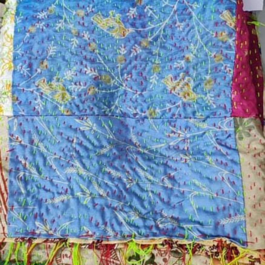Handcrafted Baul Kantha Stitch Chador – Traditional Indian Embroidered Shawl