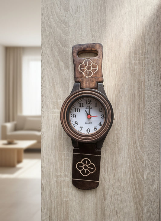 Handcrafted wooden wall clock for home decor with natural wood finish