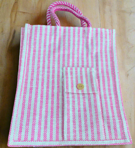 Striped eco-friendly jute multipurpose bag with extra pocket – reusable and stylish
