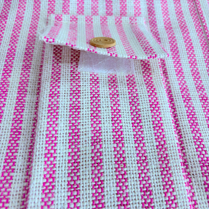 Pink Jute Multipurpose Bag with Extra Pocket – Striped Eco-Friendly Tote - ArtisanSoul