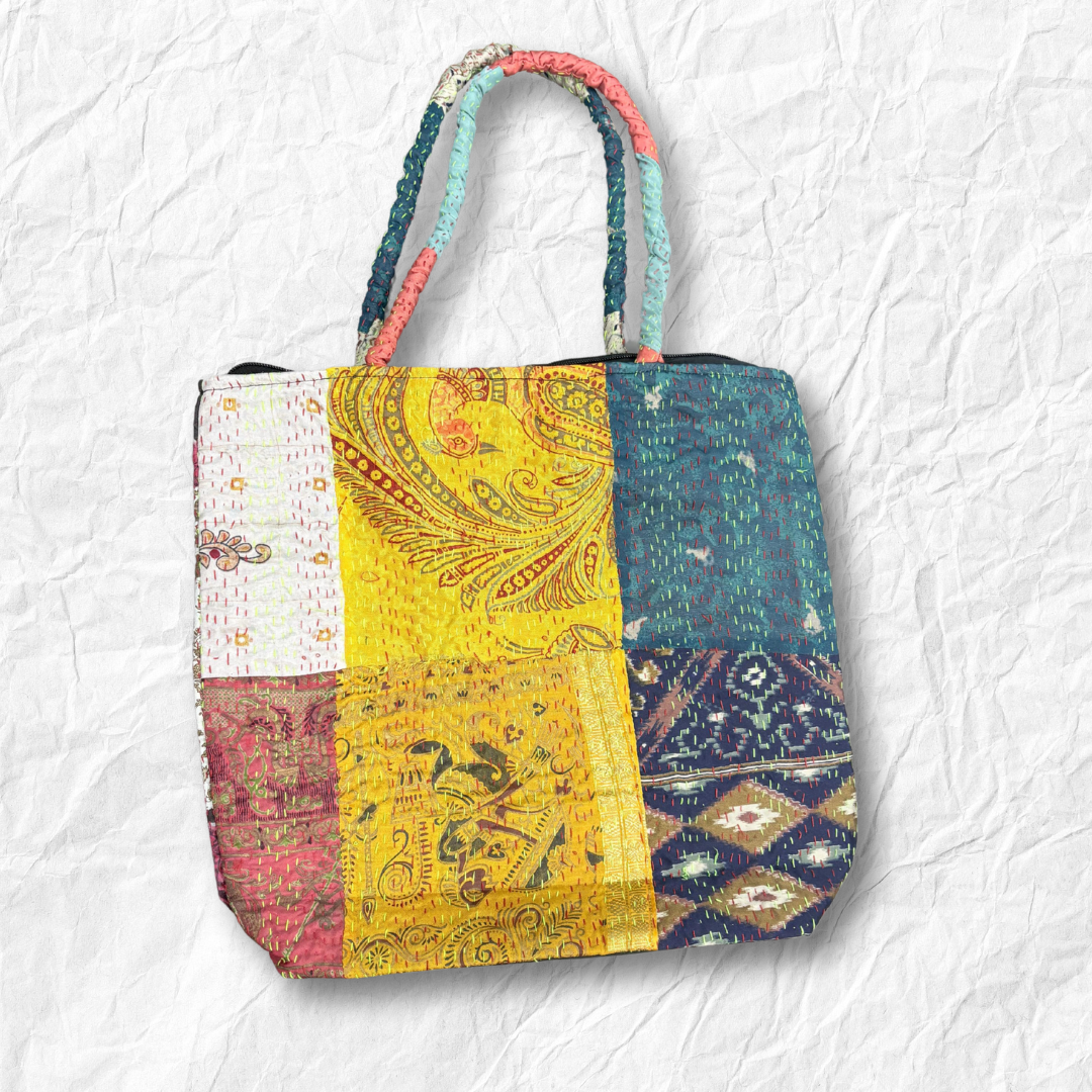 Handmade Kantha Stitch Baul Shoulder Bag – Boho Patchwork Fabric Purse for Women