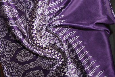 Ajrakh Print Modal Silk Stole From Bengal - Violet