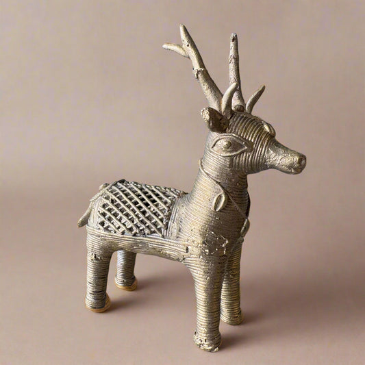 Medium Dokra brass deer figurine set – tribal handcrafted decor from Dhenkanal, Odisha