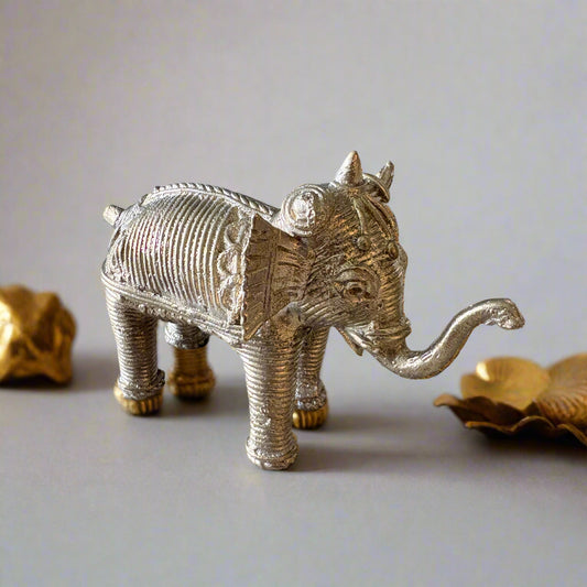 Medium Dokra brass elephant set – handcrafted tribal decor from Dhenkanal, Odisha