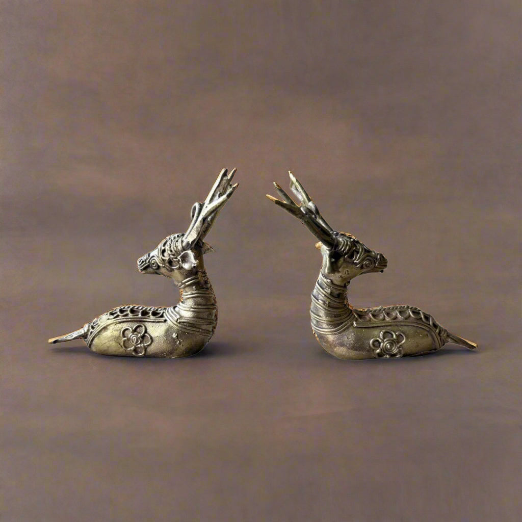 Brass Deer Paperweight Pair – Dokra Handcrafted Tribal Art - ArtisanSoul