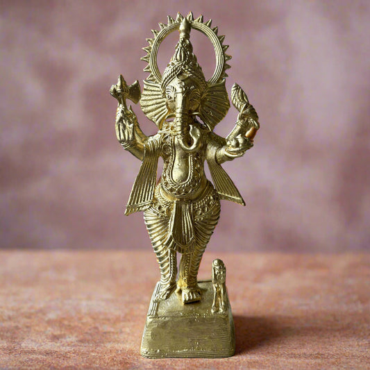 Large standing Ganesh idol handcrafted in Dokra brass art by artisans of Bankura, West Bengal – traditional Indian folk sculpture