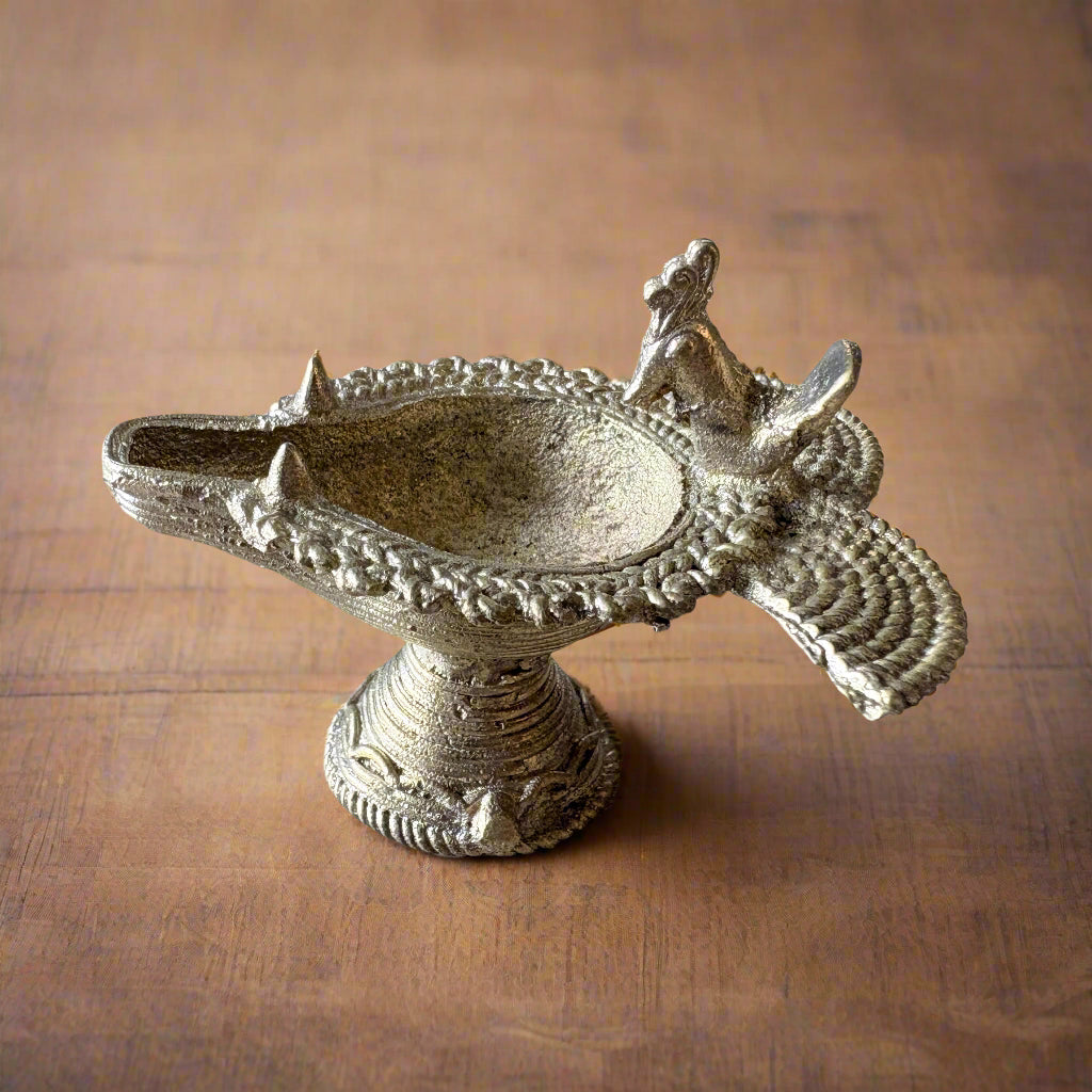 Small handcrafted brass sitting diya set – traditional Dokra oil lamps from Dhenkanal, Odisha