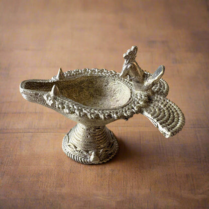 Small handcrafted brass sitting diya set – traditional Dokra oil lamps from Dhenkanal, Odisha