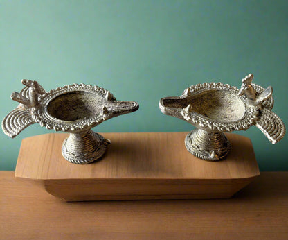Small handcrafted brass sitting diya set – traditional Dokra oil lamps from Dhenkanal, Odisha
