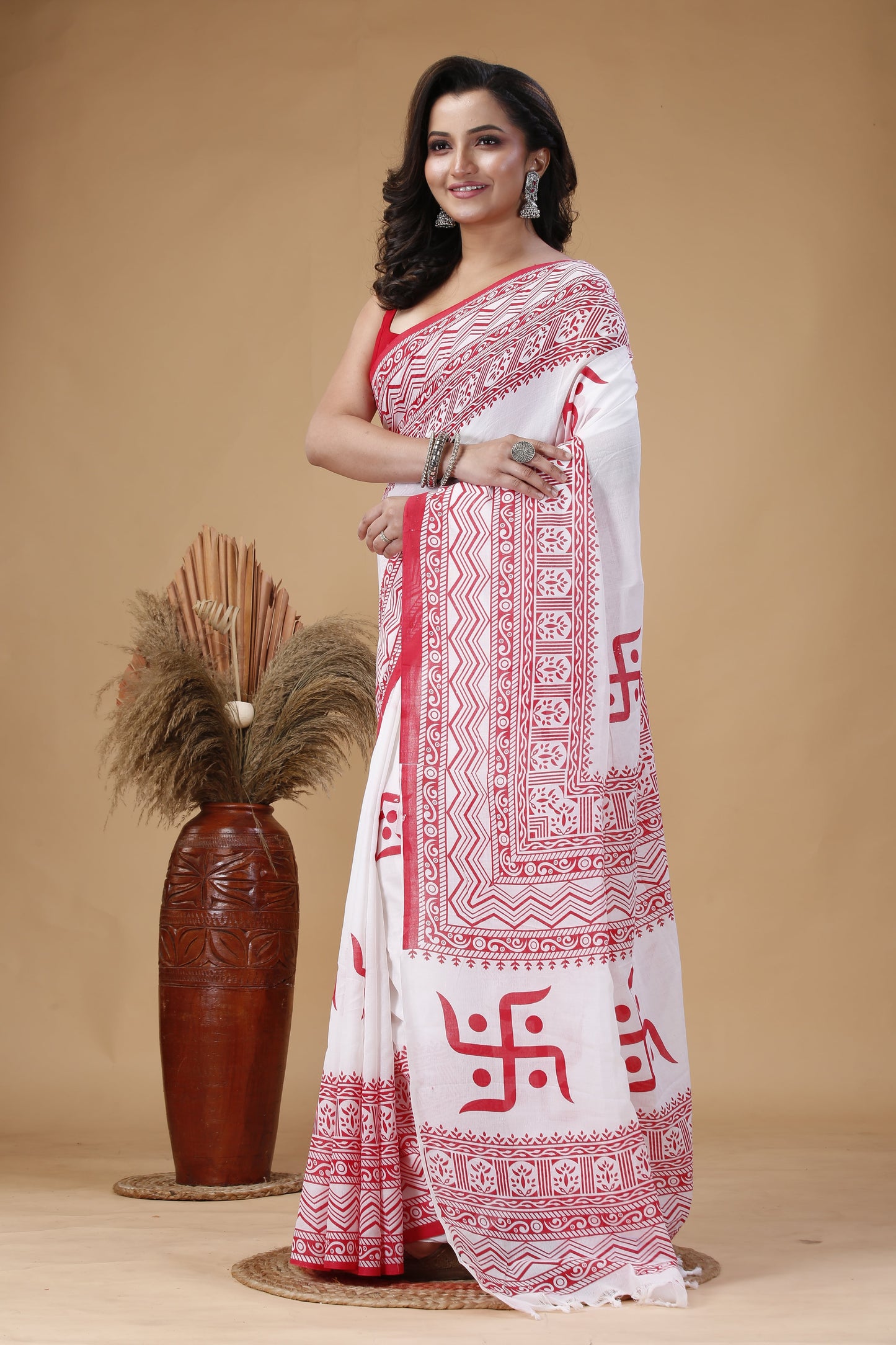 Nadia Silk Cotton Saree – Swastika Design Handwoven Saree