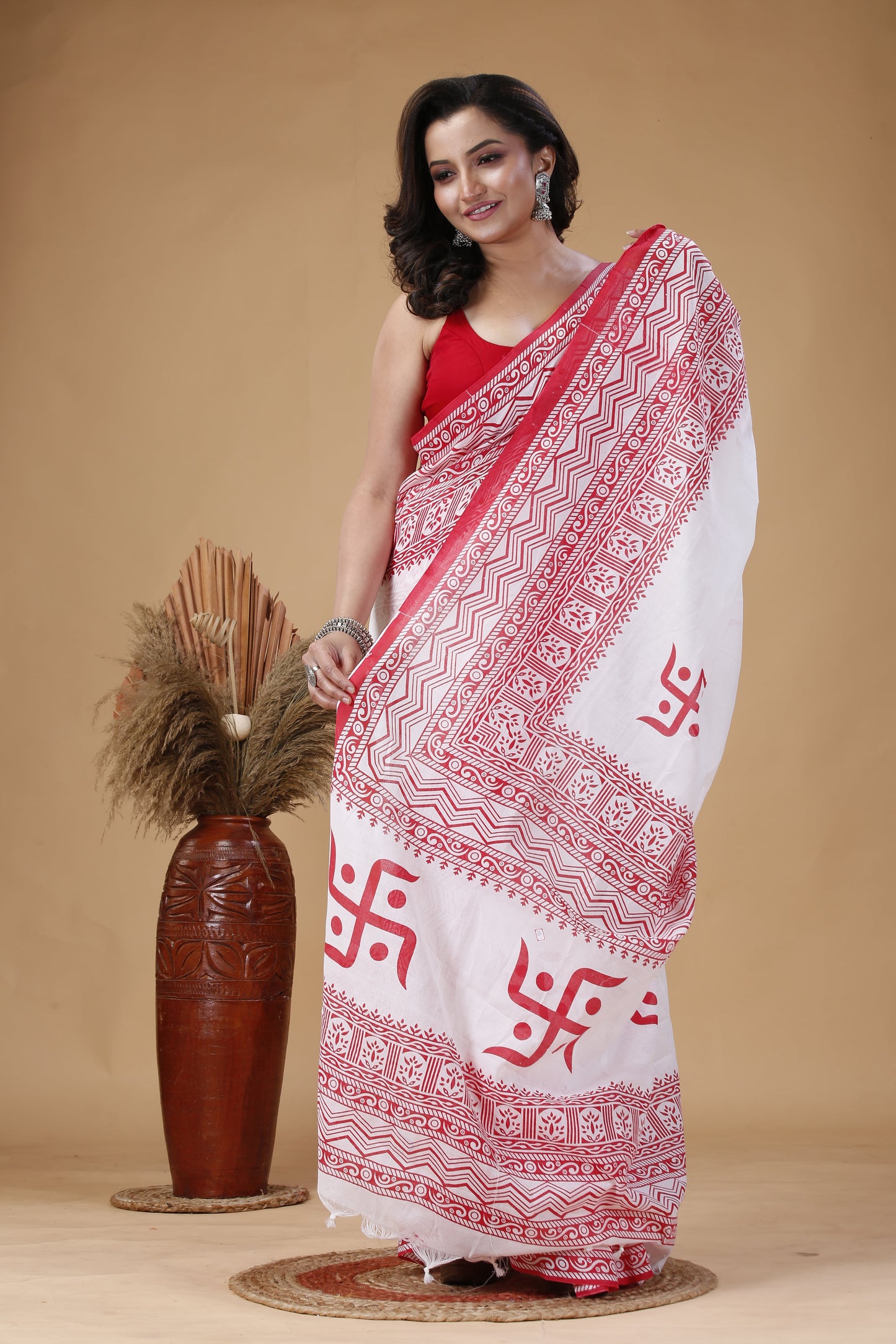 Nadia Silk Cotton Saree – Swastika Design Handwoven Saree