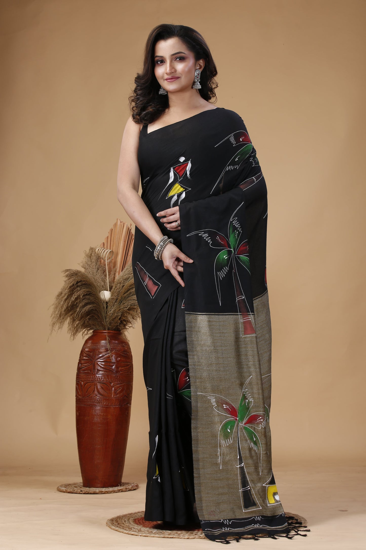 Hand Printed Khaadi Cotton Saree – Traditional Bengal Saree